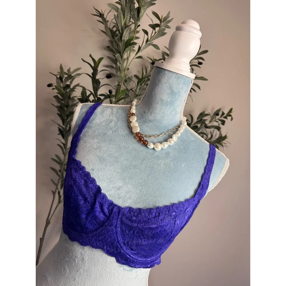Cosabella Never Say Never‎ Lace Balconette Underwire Bra Purple NWT 34D